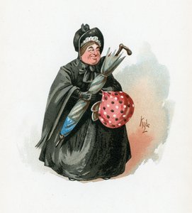 Pani Gamp, ilustracja z „Szkiców postaci Charlesa Dickensa”, ok. 1890 r. autorstwa Joseph Clayton Clarke