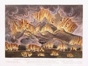 Trzęsienie ziemi i wybuch góry Asama-yama w prowincji Sinano, 1822 r autorstwa Joseph Constantine Stadler
