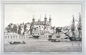 Widok południowy na Tower of London z łodziami na Tamizie, 1795 autorstwa Joseph Constantine Stadler