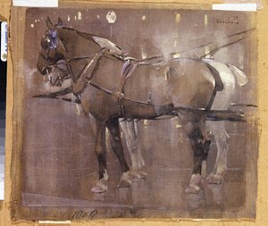 Cab Horses marki Gaslight (akwarela i farba na płótnie) autorstwa Joseph Crawhall