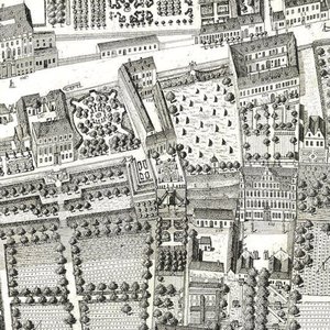 Fragment mapy Wiednia przedstawiającej 135 Alsergrund, gdzie Mozart i jego rodzina mieszkali w 1788 roku (akwaforta i grawerowanie) autorstwa Joseph Daniel Huber