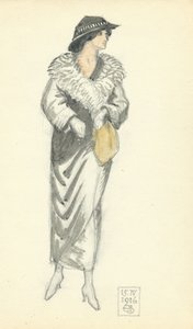 Fashionable Lady, 15.IV.1916, 1916 (pióro i atrament i toaleta na papierze) autorstwa Joseph Edward Southall