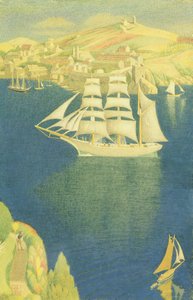 Biała Barka w Fowey, 1943 (tempera na pokładzie) autorstwa Joseph Edward Southall