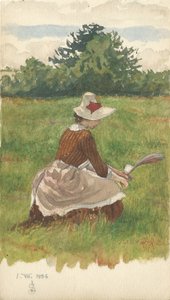 Kobieta zbierająca trawę plażową 1.VIII.1886, 1886 (ołówek i toaleta na papierze) autorstwa Joseph Edward Southall