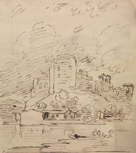 Zamek z okrągłą wieżą nad rzeką autorstwa Joseph Farington
