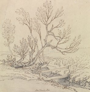 Kładka nad strumieniem w pobliżu wierzby autorstwa Joseph Farington