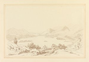 Ogólny widok na jezioro Derwent Water (pióro i tusz z wc na grafitowym papierze) autorstwa Joseph Farington