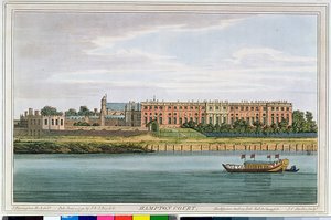 Hampton Court, ryty J.C. Stadlera (fl.1780-1812) z „Historii Tamizy” Havella, 1793 (kolorowy grawerunek) autorstwa Joseph Farington