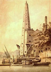 Stara wieża ciśnień w York Buildings, Whitehall, 20 maja 1791 (tusz i pranie) autorstwa Joseph Farington
