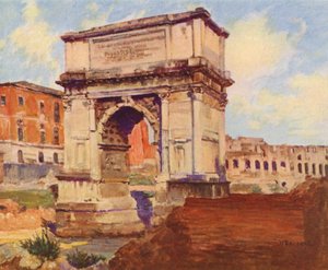 Rzym: Forum, Łuk Tytusa, Koloseum (kolorowa litografia) autorstwa Joseph Felix Bouchor