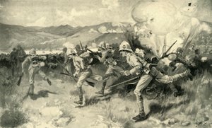 „Bitwa pod Colenso – Królewski Pułk West Surrey Królowej Dowodzący Centralnym Atakiem”, 1900. autorstwa Joseph Finnemore