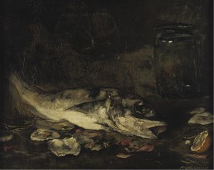 Martwa natura z rybą i pomarańczami