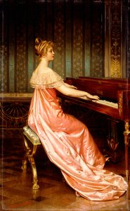 Elegancka Dama siedząca przy Piano-Forte,