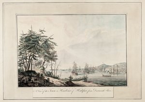 Widok miasta i portu Halifax z wybrzeża Dartmouth, ok. 1777 r. (wydrukowano)
