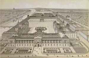 Widok na Luwr i Tuileries, ok. 1850 r. autorstwa Joseph Gabriel Aubrun