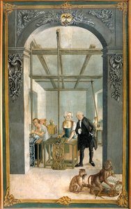 Wetter Brothers Indyjska Fabryka Tkanin: Robotnicy przechodzący przez kratę drukowanych płócien Obraz Josepha Gabriela Rossettiego (XVIII w.). 1764 Orange, Musee Municipal