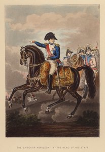 Cesarz Napoleon I na czele swojego sztabu (kolorowa rycina)