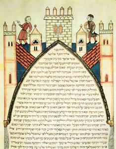 Czujka wszczyna alarm, ilustracja z żydowskiej Biblii Cervera, 1299