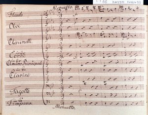 Pierwsza strona partytury menueta w Symfonii 66 B-dur J Haydn autorstwa Joseph Haydn