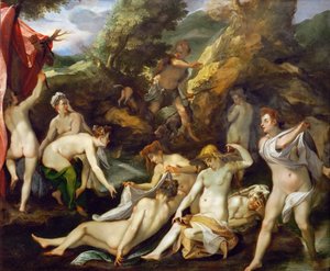 Barok: Diane et Acteon - Diana i Actaeon par Heintz, Józef Starszy (1564-1609), ok. 1595. Olej na miedzi, 40x49. Muzeum Historii Sztuki, Wiedeń
