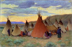 Wieczór w rezerwacie Crow, Montana (olej na płótnie) autorstwa Joseph Henry Sharp