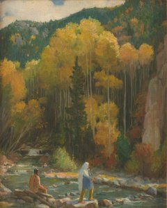 Indianie łowiący ryby, kanion Taos autorstwa Joseph Henry Sharp