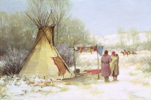 Indianie wracający do zimowego obozu (olej na płótnie) autorstwa Joseph Henry Sharp