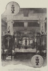 Chiny epoki wiktoriańskiej, w tym wazon pożyczony przez królową, na wystawie w Messers Phillips autorstwa Joseph Holland Tringham