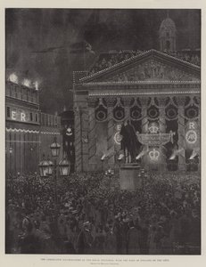 Iluminacje koronacyjne na Royal Exchange, z Bankiem Anglii po lewej stronie autorstwa Joseph Holland Tringham