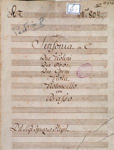 Pierwsza strona partytury Symfonii C Pleyela autorstwa Joseph Ignace Pleyel