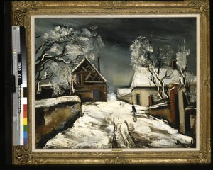 Domy w śniegu (olej na płótnie)