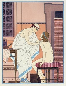 Badanie gardła, ilustracja z „Dzieła wszystkich Hipokratesa”, 1932 autorstwa Joseph Kuhn Regnier