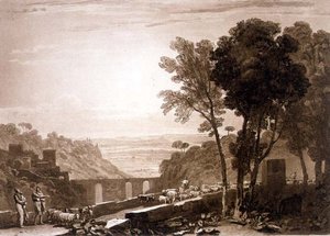 F.43.I Most i kozy, z „Liber Studiorum”, grawerowane przez Fredericka Christiana Lewisa autorstwa Joseph Mallord William (after) Turner