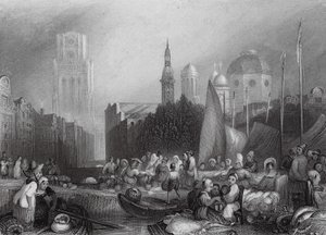 Targ rybny, Rotterdam (grawerunek) autorstwa Joseph Mallord William (after) Turner