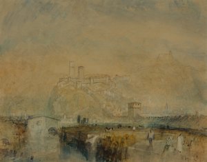 Bellinzona nr. 11, Szwajcaria, ok. 1843 (akwarela, pióro i tusz oraz kolor ciała na śladach ołówka na papierze) autorstwa Joseph Mallord William Turner