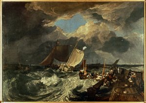 Molo w Calais z francuskimi rybakami przygotowującymi się do wypłynięcia w morze: English Packet Arriving ... (obraz na płótnie) autorstwa Joseph Mallord William Turner