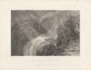 Most Łańcuchowy nad rzeką Tees, 1838 (akwaforta i grawerowanie) autorstwa Joseph Mallord William Turner