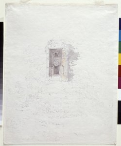 Krzyż przy wejściu do Hereford (ołówek z żółtymi i szarymi smugami na białym papierze) autorstwa Joseph Mallord William Turner