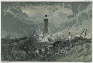 Latarnia morska Eddystone, zbudowana na skale Eddystone przez angielskiego inżyniera Johna Smeatona w latach 1757-1759. Chromolitografia według obrazu JMW Turnera autorstwa Joseph Mallord William Turner