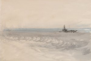 Morze szare, łódź płynąca na lądzie, ok. 1845-50 (akwarela na papierze) autorstwa Joseph Mallord William Turner