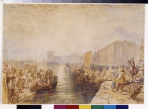Le Havre: Sunset (aquarela reforçada com caneta e tinta vermelha sobre papel branco)polonês autorstwa Joseph Mallord William Turner
