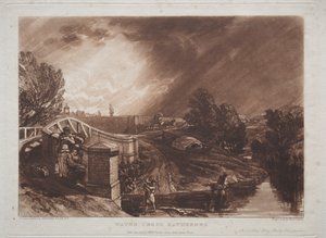 Liber Studiorum: Zbieracze rzeżuchy, Głowica torów, Most promowy, Twickenham. autorstwa Joseph Mallord William Turner