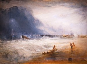 Łódź ratunkowa i aparat ratunkowy schodzą na statek, który utknął na mieliźnie autorstwa Joseph Mallord William Turner