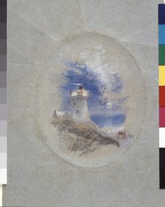 Latarnia morska Lowestoffe (gwasz na niebieskim papierze) autorstwa Joseph Mallord William Turner
