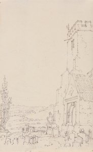 Kruchta Południowa i Wieża Niezidentyfikowanego Kościoła, ok. 1790-95 (ołówek na papierze wykładanym) autorstwa Joseph Mallord William Turner
