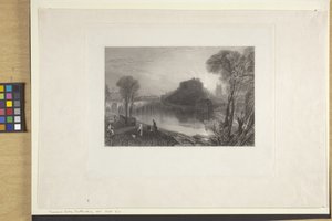 Zamek Tamworth, Staffordshire (akwaforta i rycina na papierze indyjskim, chine collé) autorstwa Joseph Mallord William Turner