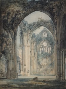 Transept opactwa Tintern, Monmouthshire, ok. 1794 (akwarela na graficie z piórem i czarnym tuszem na papierze) autorstwa Joseph Mallord William Turner