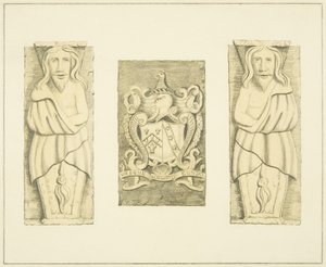 2 Figury i herby z Gateway at Black Castle, Brislington autorstwa Joseph Manning