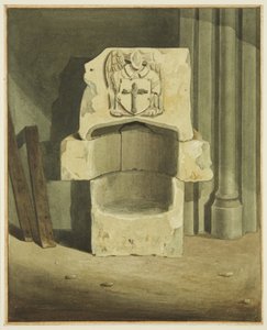 Antyczna chrzcielnica wyjęta z południowej ściany krypty kościoła św. Jana (akwarela na papierze) autorstwa Joseph Manning