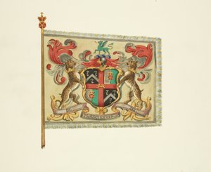 Sztandar fryzjerów i chirurgów, z napisem „De Praescientia Dei”, ok. 1833 (ołówek, akwarela i kolor ciała na papierze) autorstwa Joseph Manning